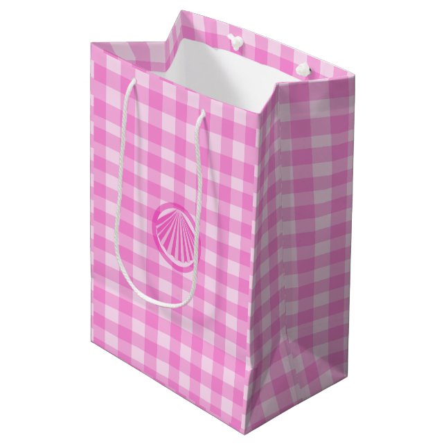 Pink Checkers with Sea Shell Medium Gift Bag (Front Angled)