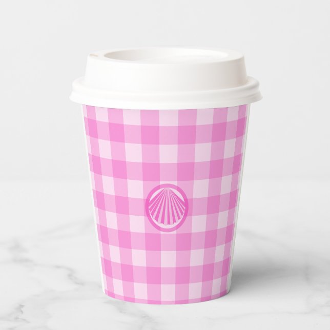 Pink Checkers with Sea Shell- Paper Cups (Back)