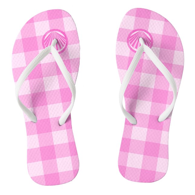 Pink Checkers with Sea Shells- Flip Flops (Footbed)