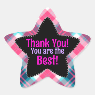 Pink Checks Thanks You are the Best Star Star Sticker