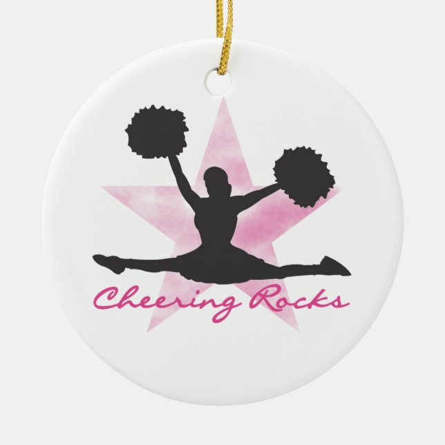 Pink Cheering Rocks T-shirts and Gifts Ceramic Tree Decoration (Front)