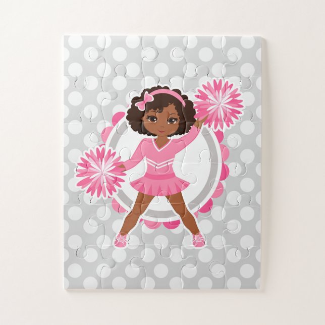 Pink Cheerleader African American  - Cute Cheer Jigsaw Puzzle (Vertical)