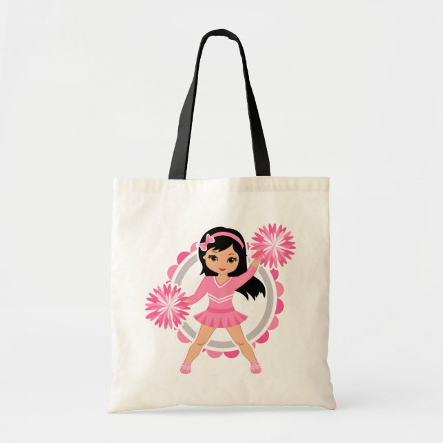 Pink Cheerleader Black Hair - Cute Cheer Tote Bag (Front)