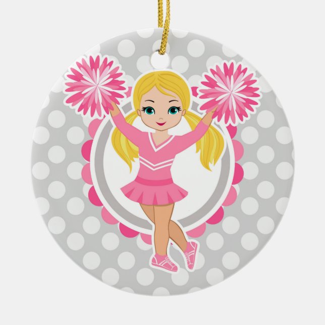 Pink Cheerleader Blonde - Cute Cheer Ceramic Tree Decoration (Front)