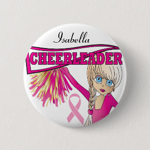 Pink Cheerleader Breast Cancer Support Button