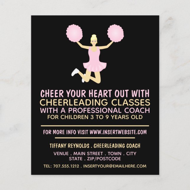 Pink Cheerleader, Cheerleading Classes Advertising Flyer (Front)