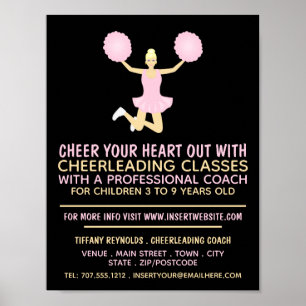 Pink Cheerleader, Cheerleading Classes Advertising Poster