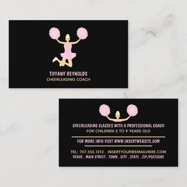 Pink Cheerleader, Cheerleading Coach Business Card (Front/Back)