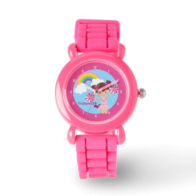 Pink Cheerleader Cute Custom Cheerleading Kids Watch (Front)