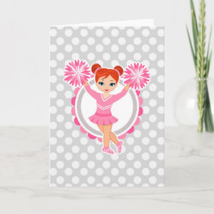 Pink Cheerleader Redhead - Cute Cheer Card