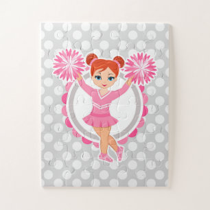 Pink Cheerleader Redhead - Cute Cheer Jigsaw Puzzle