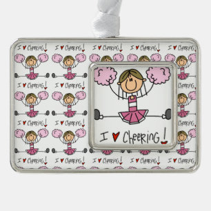 Pink Cheerleader Silver Plated Framed Ornament