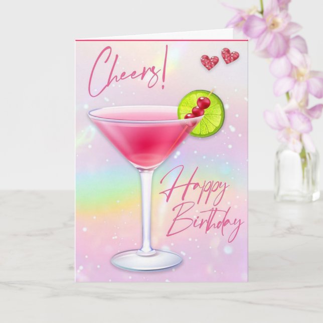 Pink Cheers Happy Birthday Greeting Card (Orchid)