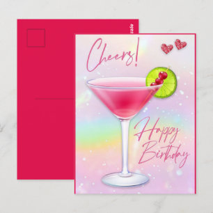 Pink Cheers Happy Birthday Greeting Post Card