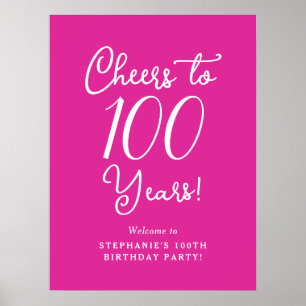 Pink Cheers to 100 Years Birthday Welcome Poster