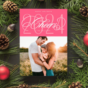 Pink Cheers to 2024 Christmas Holiday Photo Card
