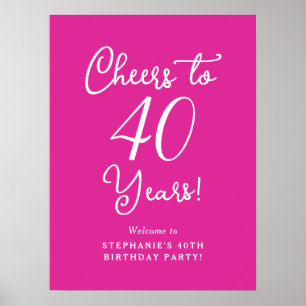 Pink Cheers to 40 Years 40th Birthday Welcome Sign