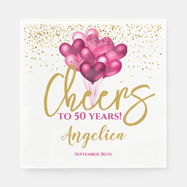 Pink Cheers To 50 Years 50th Birthday Napkin (Front)