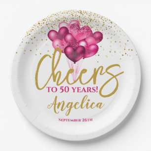 Pink Cheers To 50 Years 50th Birthday Paper Plate