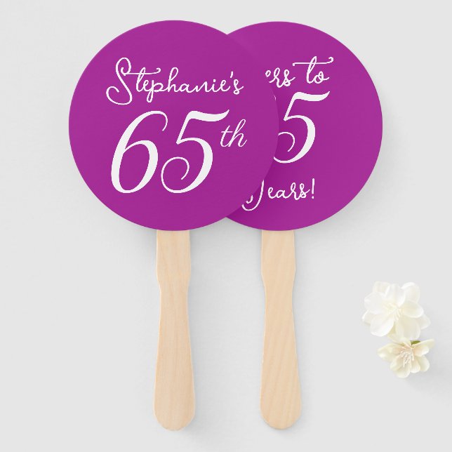 Pink Cheers to 65 Years 65th Birthday Party Hand Fan (Front and Back)