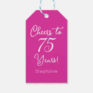 Pink Cheers to 75 Years 75th Birthday Gift Tags