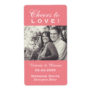 Pink Cheers to Love Wedding Photo Wine Bottle