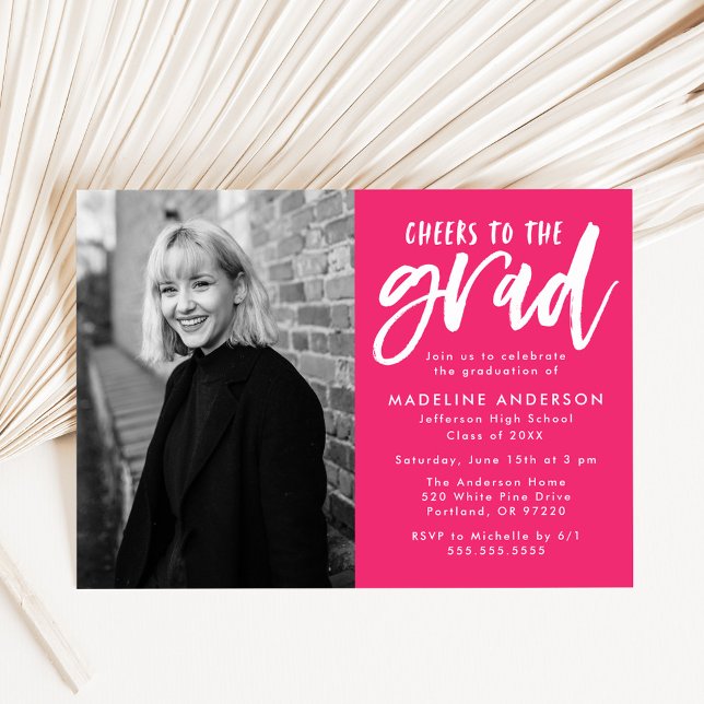 Pink Cheers to the Grad Script Graduation Party Invitation (Creator Uploaded)