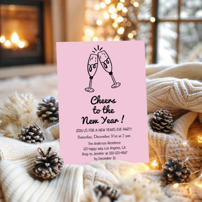 Pink “Cheers to the New Year” Champagne   Invitation (Creator Uploaded)