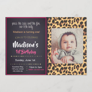 Pink Cheetah Birthday Invitation with Photo