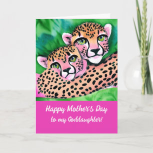 Pink Cheetah Cub + Mum Goddaughter Mothers Day  Card