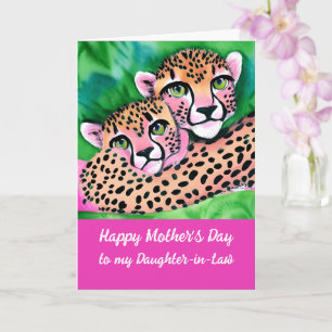Pink Cheetah Cub + Mum Mothers Day Daughter-in-Law Card