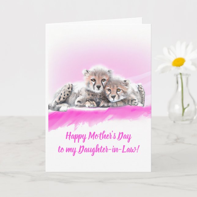 Pink Cheetah Cubs Daughter-in-Law Mother's Day Card (Small Plant)