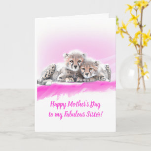 Pink Cheetah Cubs Fabulous Sister Mother's Day Card