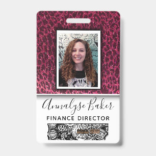 Pink Cheetah Glitter Professional Nurse Photo Name ID Badge