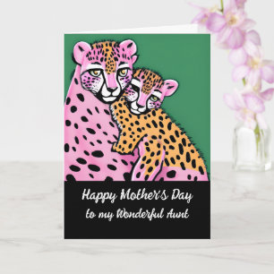 Pink Cheetah Mum + Cub Aunt Mothers Day  Card