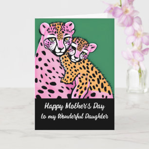 Pink Cheetah Mum + Cub Daughter Mothers Day  Card