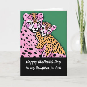 Pink Cheetah Mum + Cub Mothers Day Daughter-in-Law Card