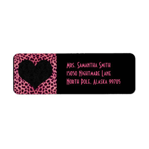 Pink Cheetah Print Black Heart - Custom Address