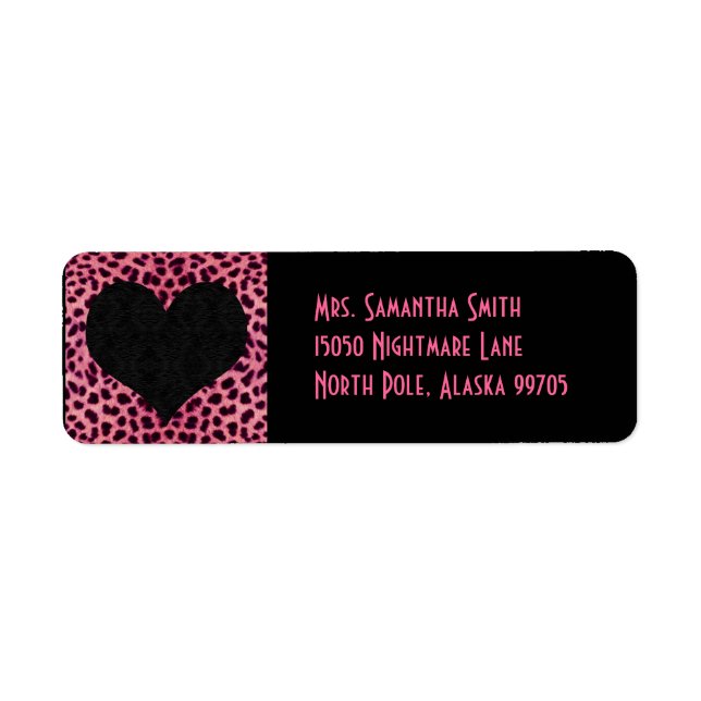 Pink Cheetah Print Black Heart - Custom Address (Front)
