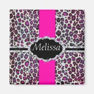 Pink Cheetah Print Diamond Monogram Magnet