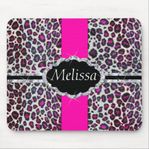 Pink Cheetah Print Diamond Monogram Mouse Mat