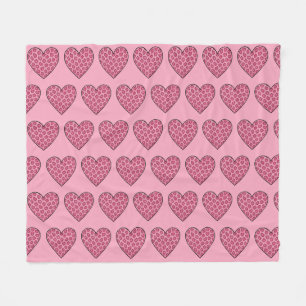 Pink Cheetah Print Hearts Fleece Blanket