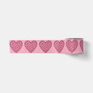 Pink Cheetah Print Hearts Satin Ribbon