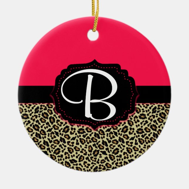 Pink & Cheetah Print Monogram Ornament (Front)