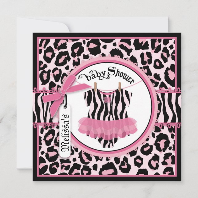 Pink Cheetah Print Rock Star Tutu Baby Shower Invitation (Front)