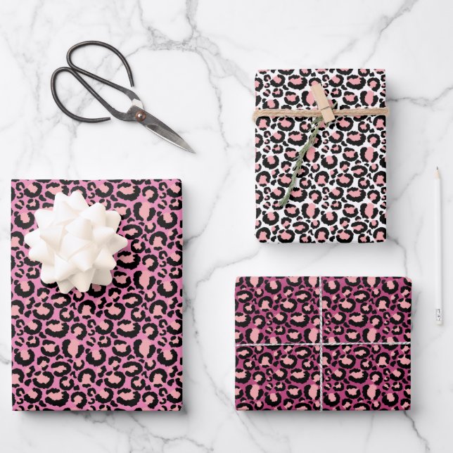Pink Cheetah Print Wrapping Paper Sheet (Front)