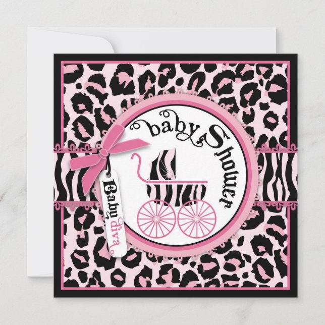 Pink Cheetah Rock Star Baby Carriage Baby Shower Invitation (Front)