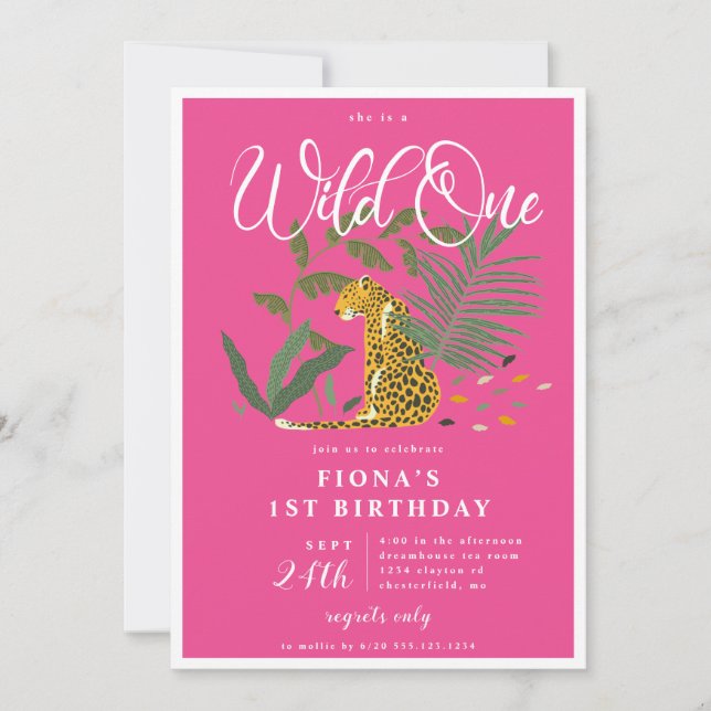 Pink Cheetah Wild One Birthday Invitation (Front)