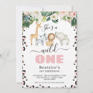 Pink Cheetah Wild One First Birthday Girl Invitation