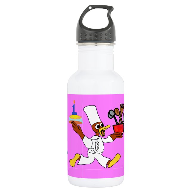 Pink Chef Ducky Birthday  532 Ml Water Bottle (Front)